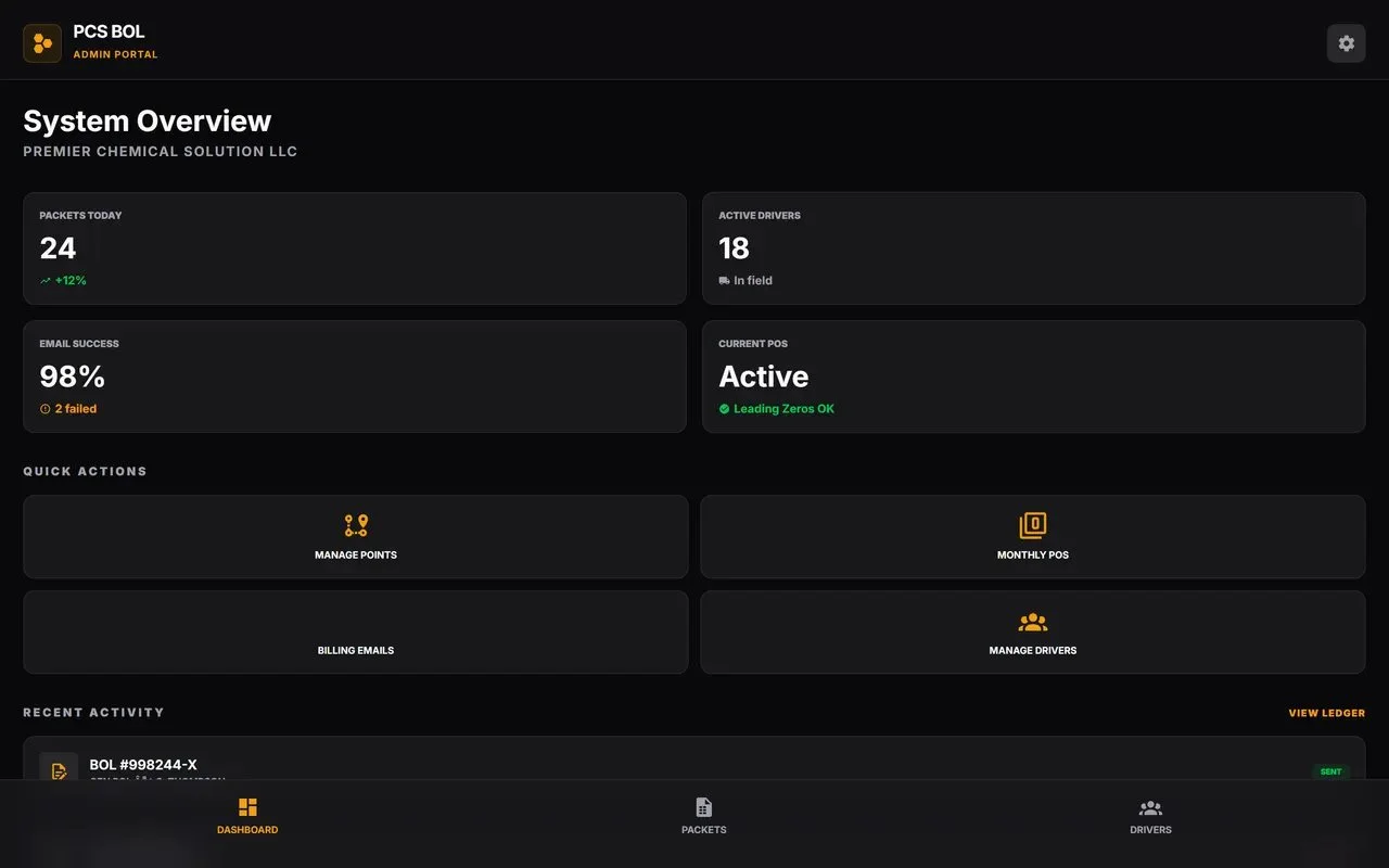 Driver Logistics App website, full page
