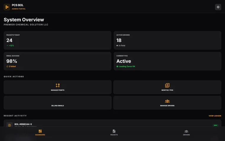Driver Logistics App website, full page