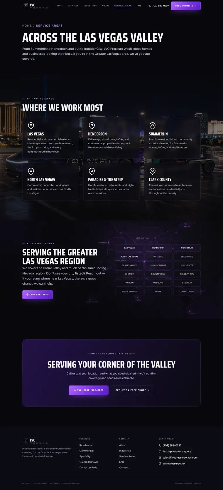 Service Areas page