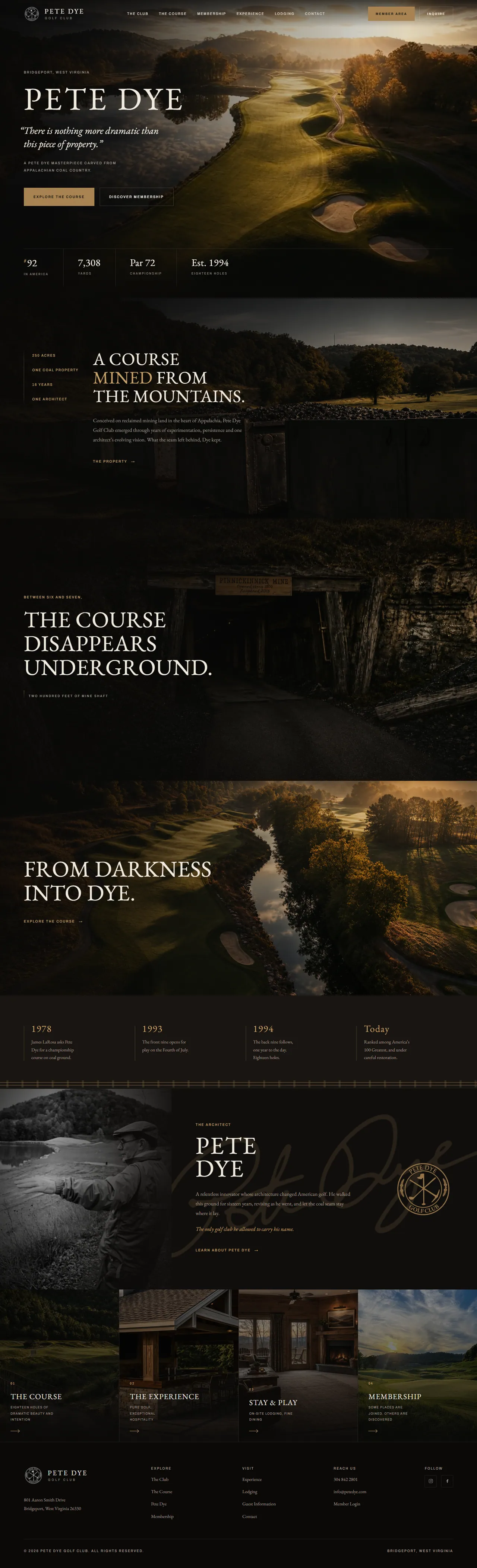 Championship Golf Club website, full page