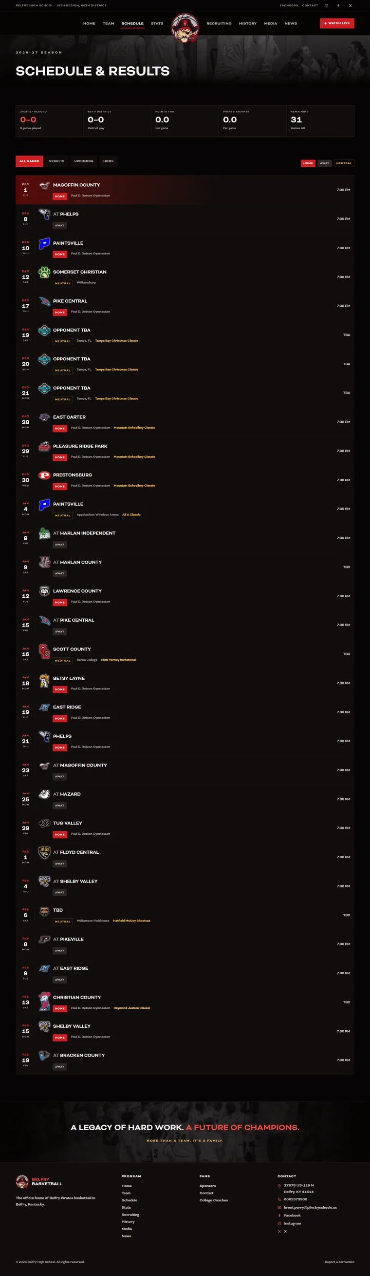 Schedule page
