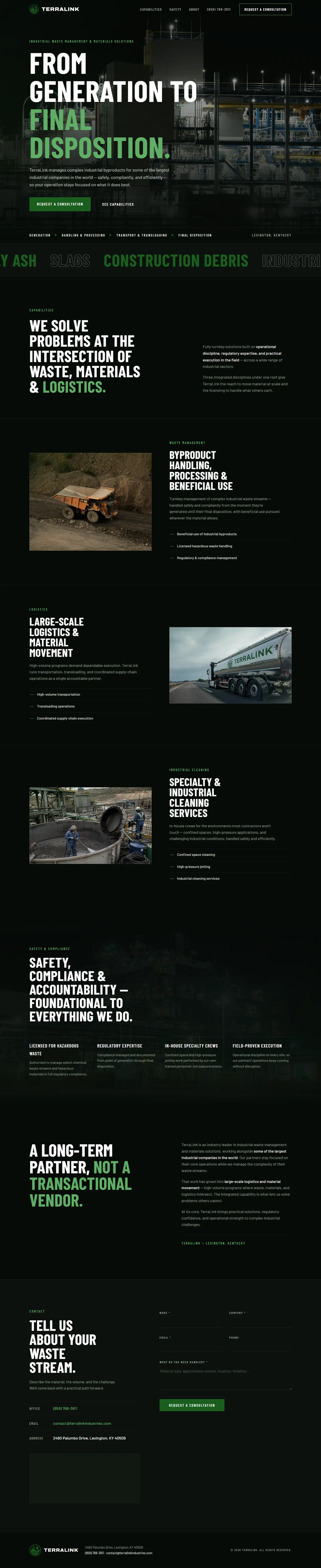 Industrial Waste & Logistics website, full page