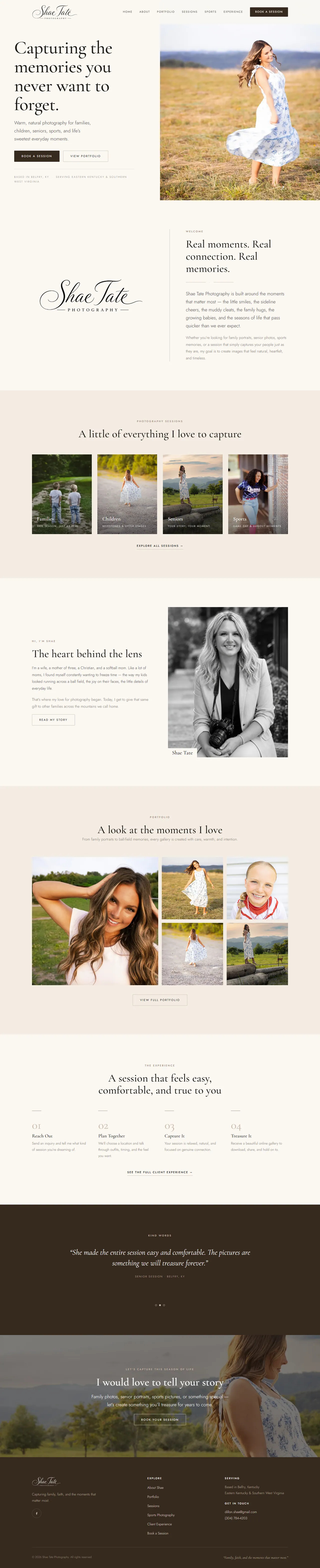 Family & Sports Photography website, full page